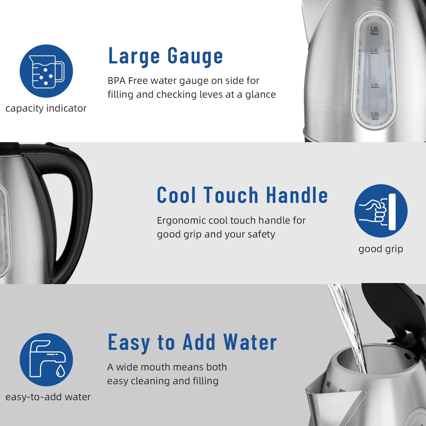 CACHOO Stainless Steel Electric Kettle 1500W Auto Shut-Off