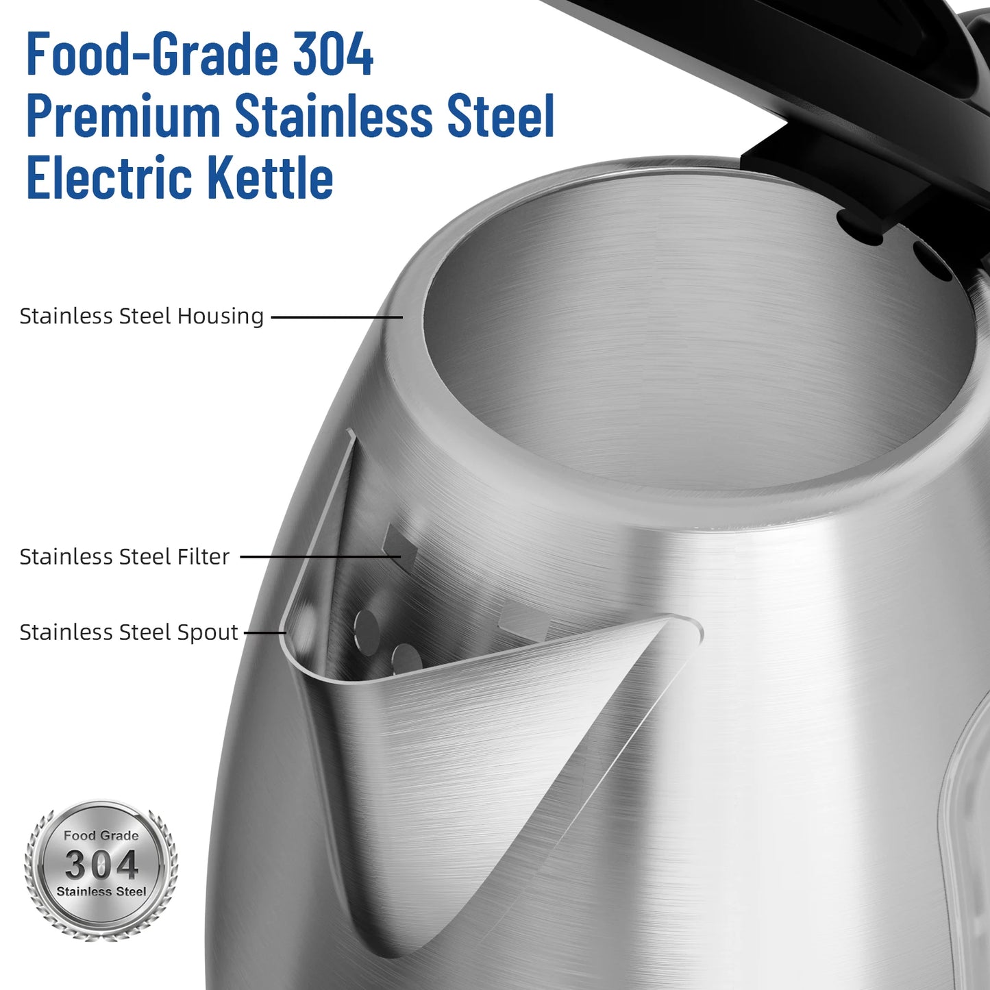 CACHOO Stainless Steel Electric Kettle 1500W Auto Shut-Off