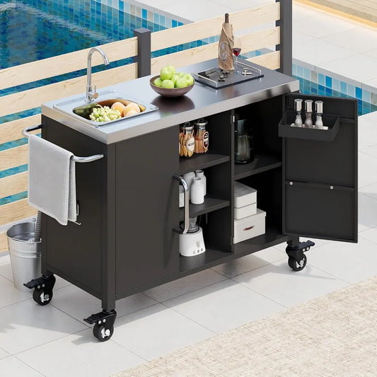 Kitchen Island with Sink, Outdoor Bar Cart Station