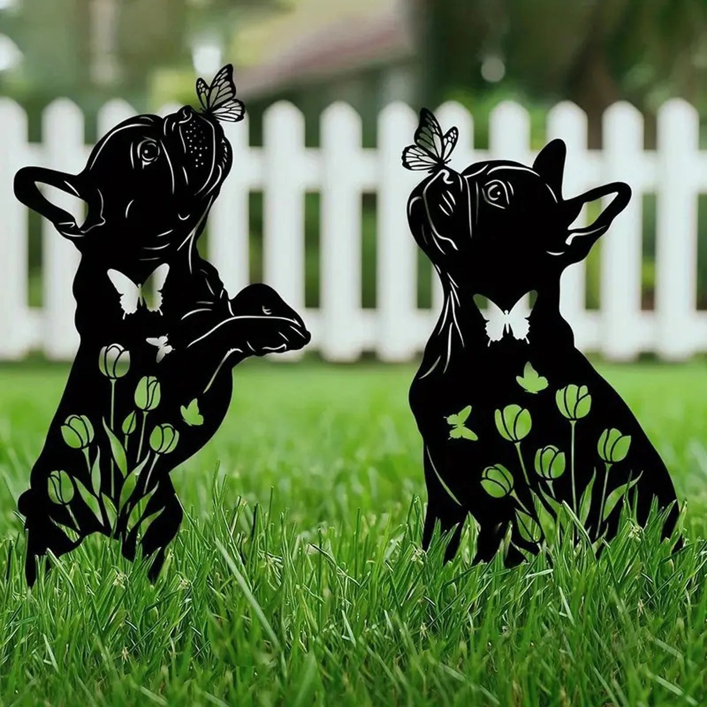 Metal Garden Stakes Butterfly Dog Silhouette 2 Pack