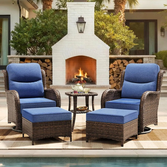 Wicker 5 Piece Patio Set With High Back Swivel Rockers