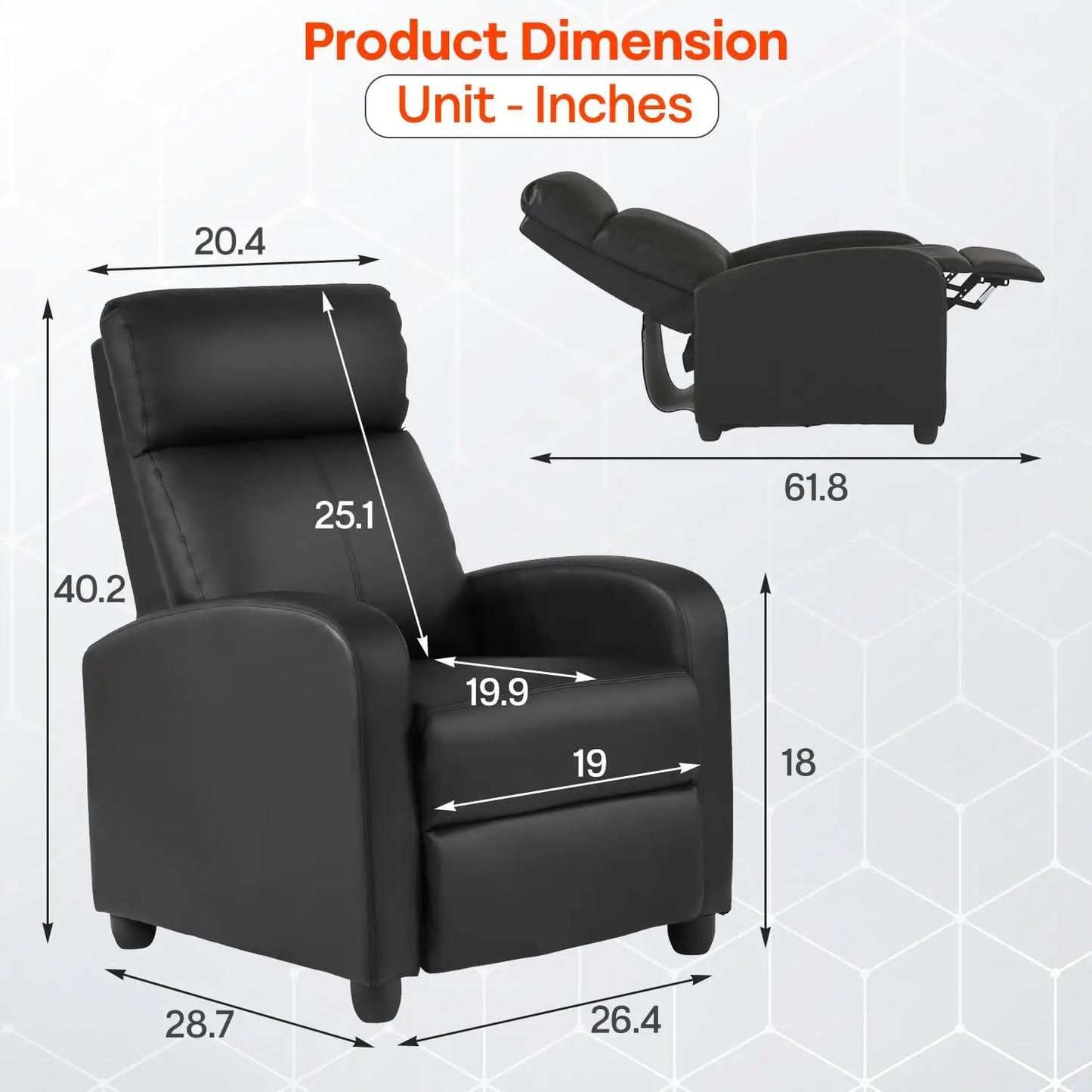 Massage Recliner Sofa Lumbar Support Adjustable Backrest