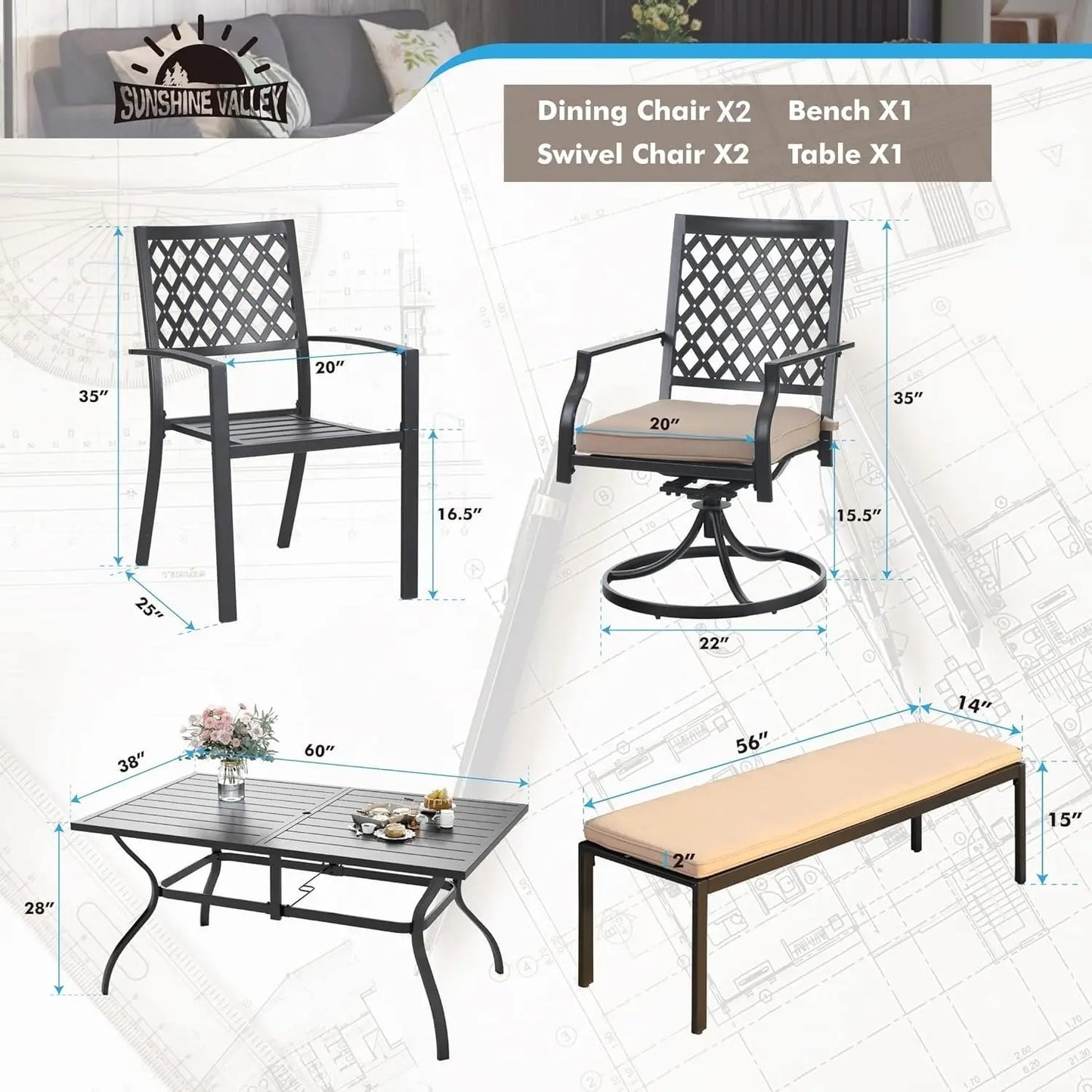 Patio Dining Set For 6 With Umbrella Hole Outdoor Table