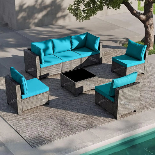 Outdoor 7-Piece Patio Furniture Set All-Weather Rattan Conversation Set