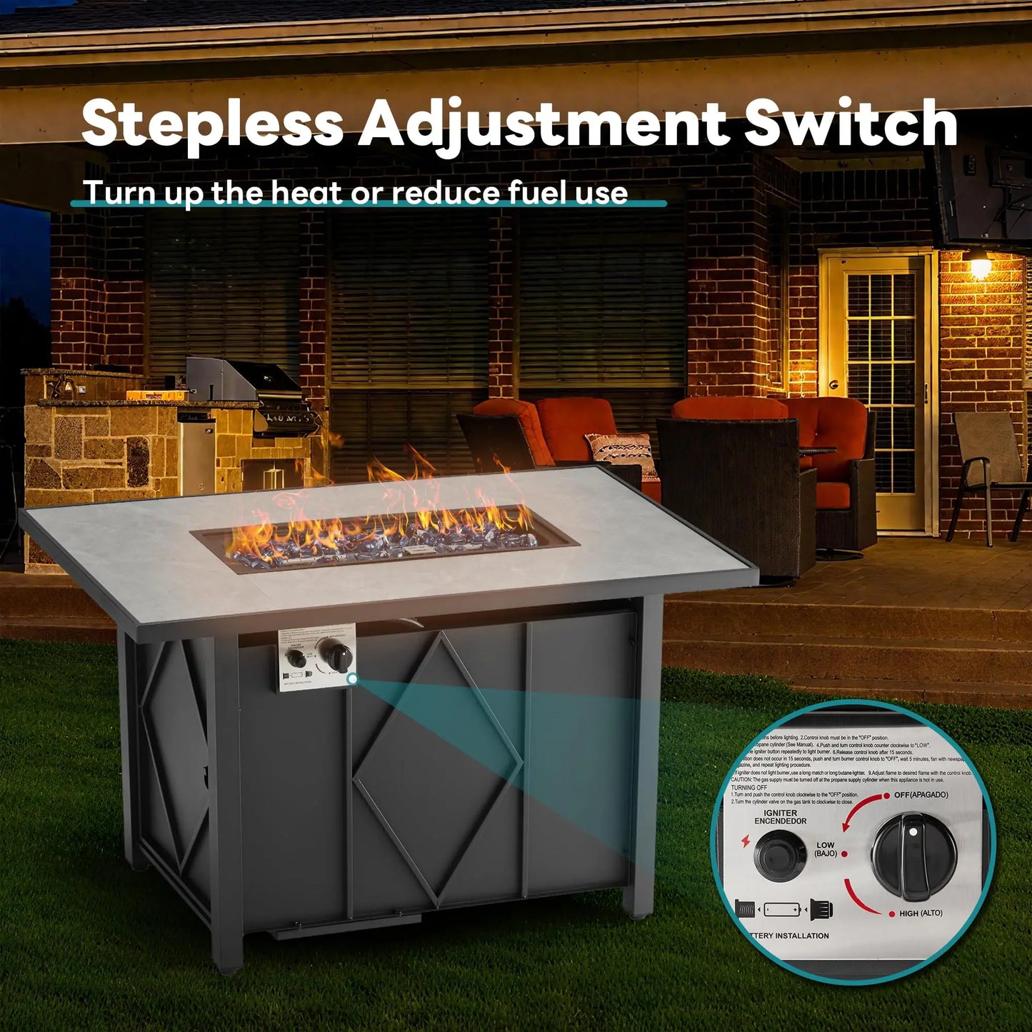 43 Inch Outdoor Propane Fire Pit Table for Outside Patio Garden Backyard Deck