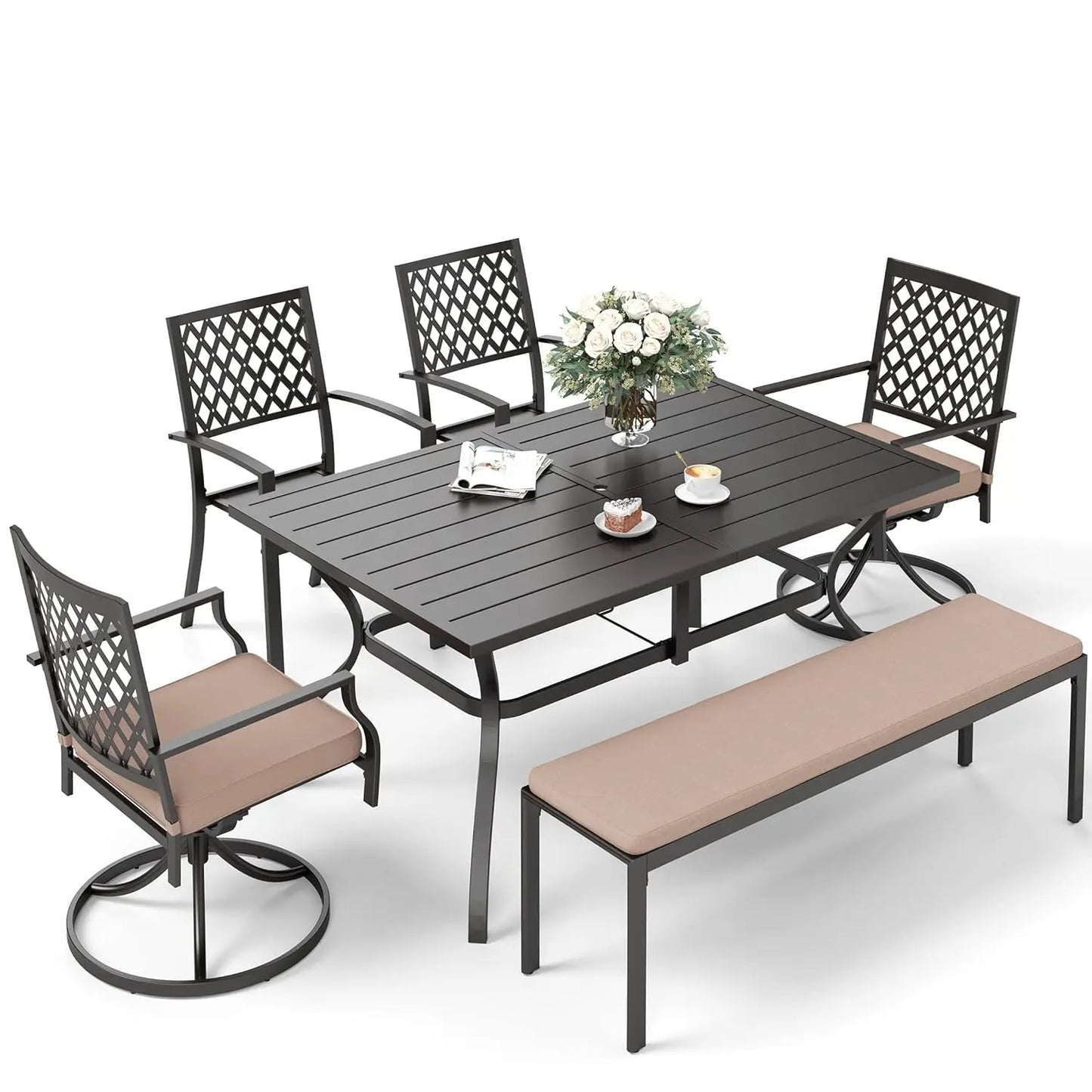 Patio Dining Set For 6 With Umbrella Hole Outdoor Table
