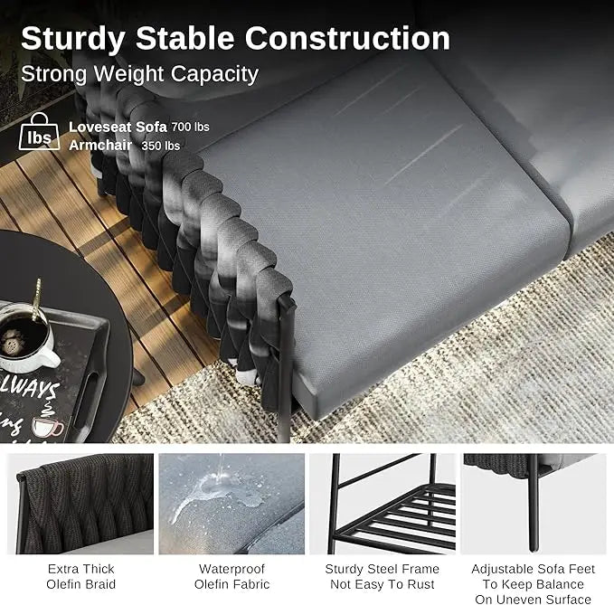 4 Pieces Patio Furniture Set, Outdoor Furniture with Coffee Table, Patio Conversation Set Deep Seating with Thick Cushion, Back