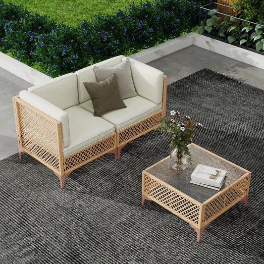7-Piece Outdoor Wicker Patio Set With Tempered Glass