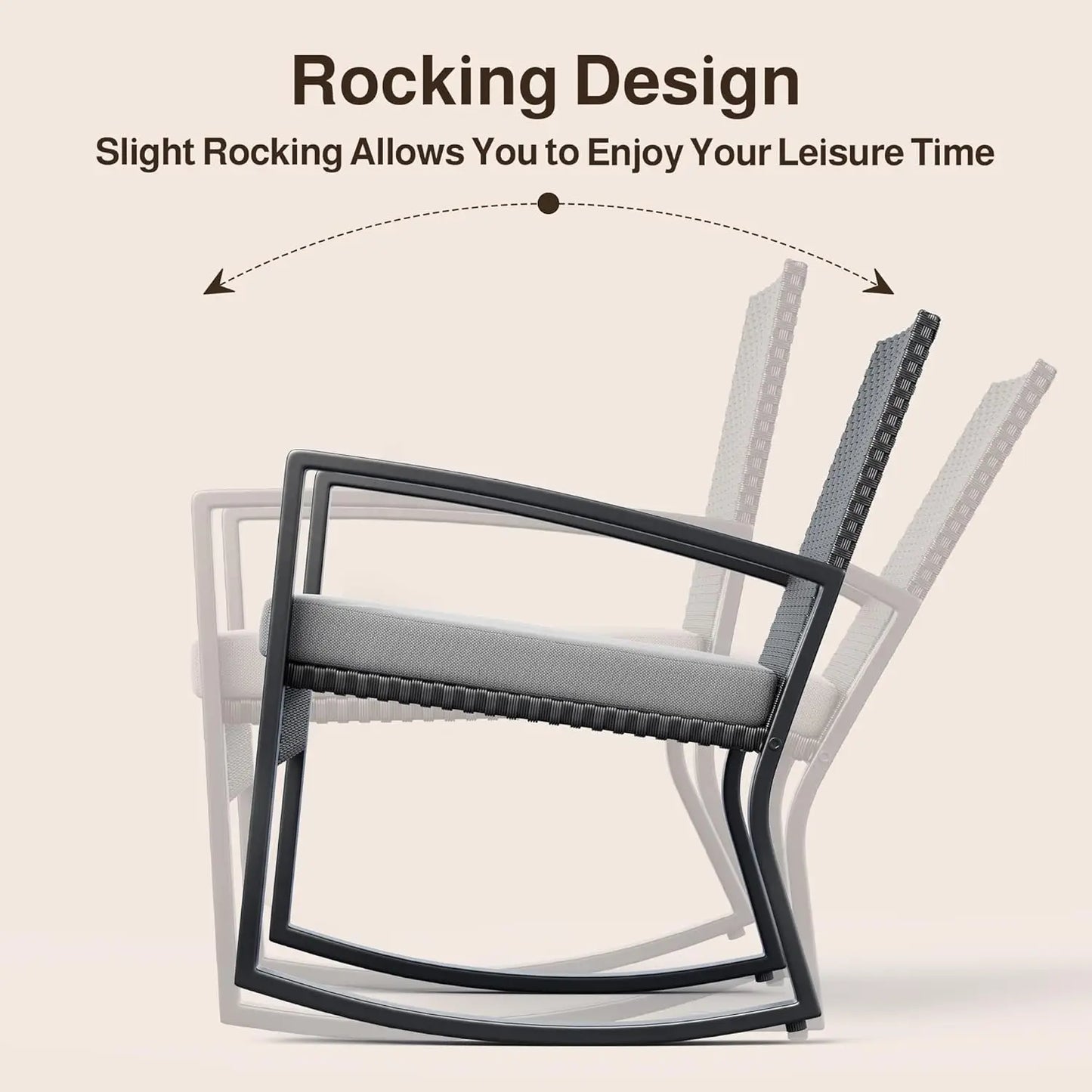 4 Piece Outdoor Patio Furniture Set, Wicker Patio Furniture with Glass Coffee Table, Rocking Wicker Bistro Set,