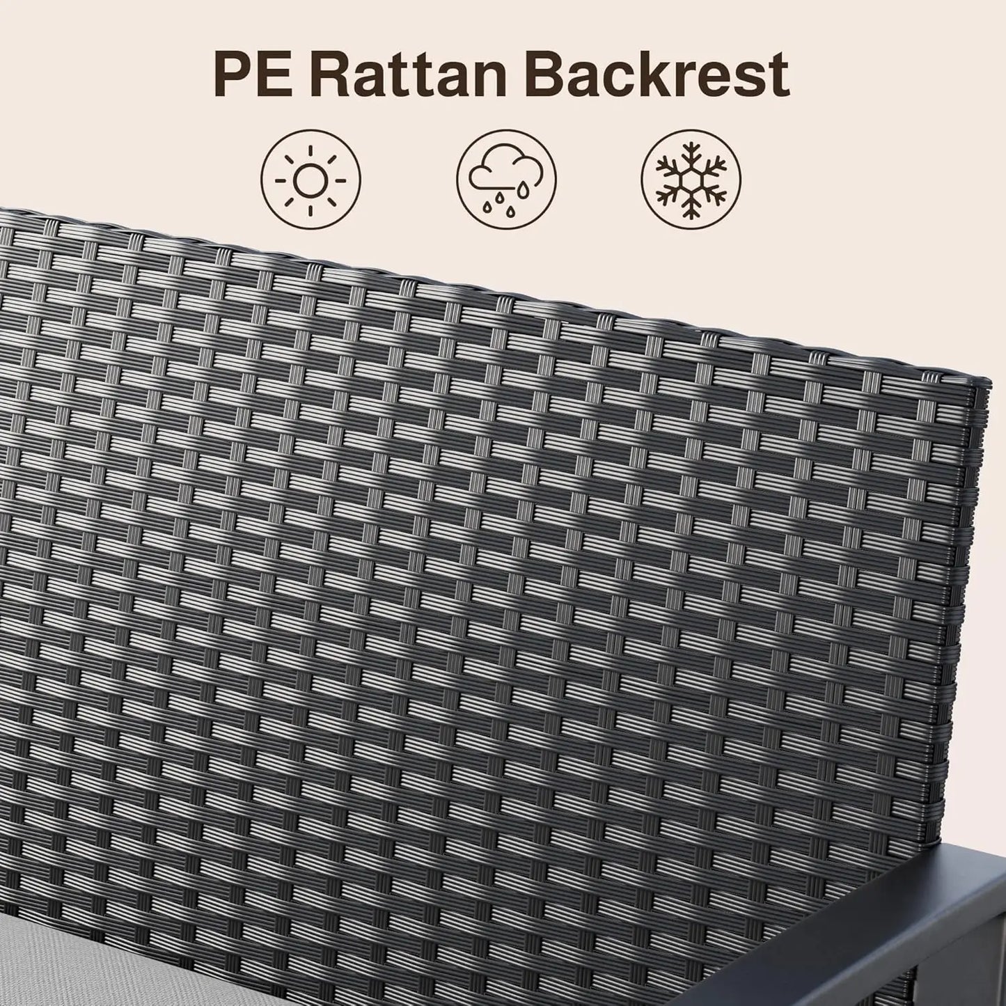 4 Piece Outdoor Patio Furniture Set, Wicker Patio Furniture with Glass Coffee Table, Rocking Wicker Bistro Set,