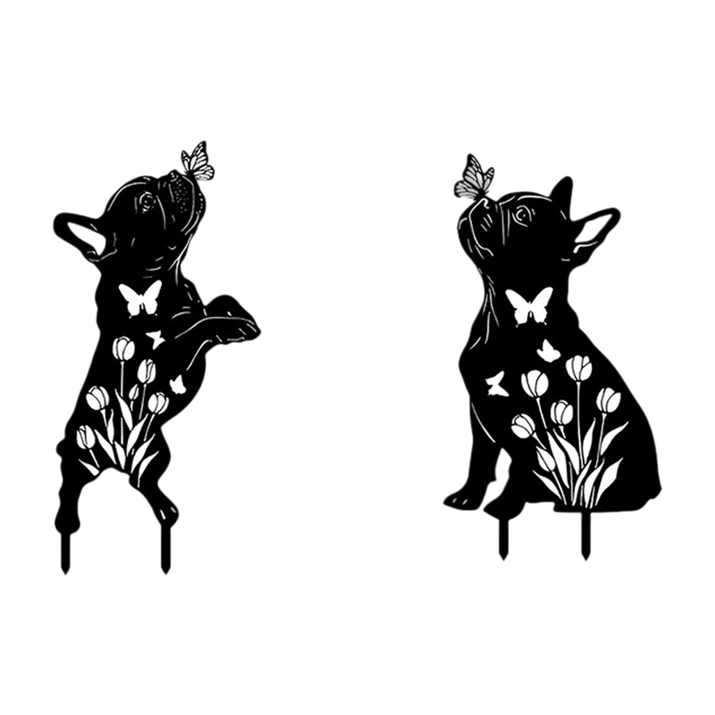 Metal Garden Stakes Butterfly Dog Silhouette 2 Pack