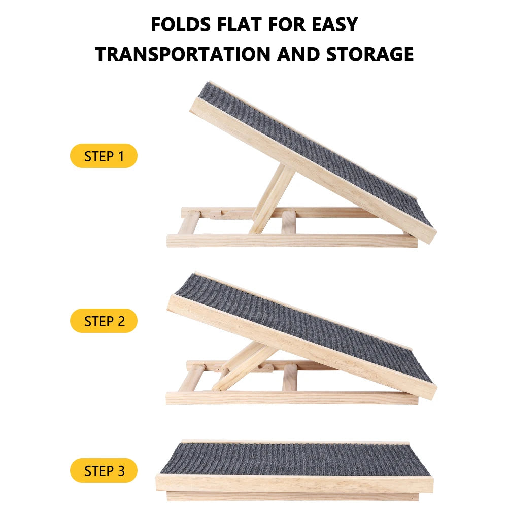Dog Ramp Pet Wooden Ramp with Adjustable Height Folding Portable Ramp with Anti-Skid and Wear-Resistant Horizontal Slope Surface