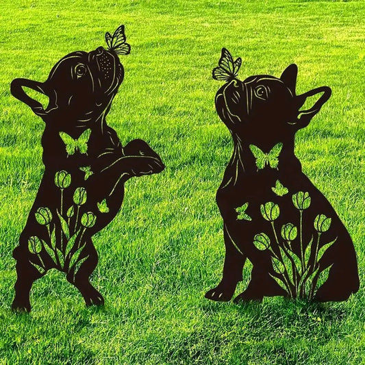 Metal Garden Stakes Butterfly Dog Silhouette 2 Pack