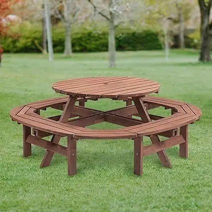 SSLine Solid Wood Round Outdoor Picnic Table And Bench
