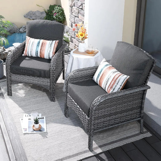 2-Piece Patio Furniture Set, Outdoor Wicker Sofa with Chairs, High Back Rattan Chair with Comfy Cushions for Porch, Customized