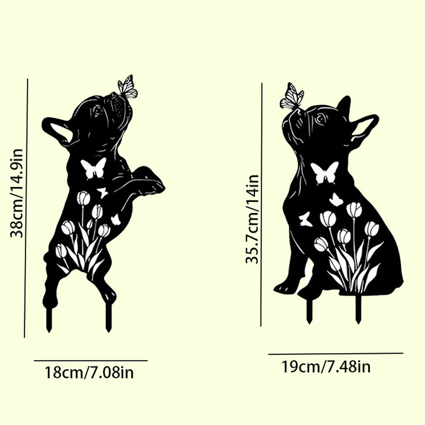 Metal Garden Stakes Butterfly Dog Silhouette 2 Pack
