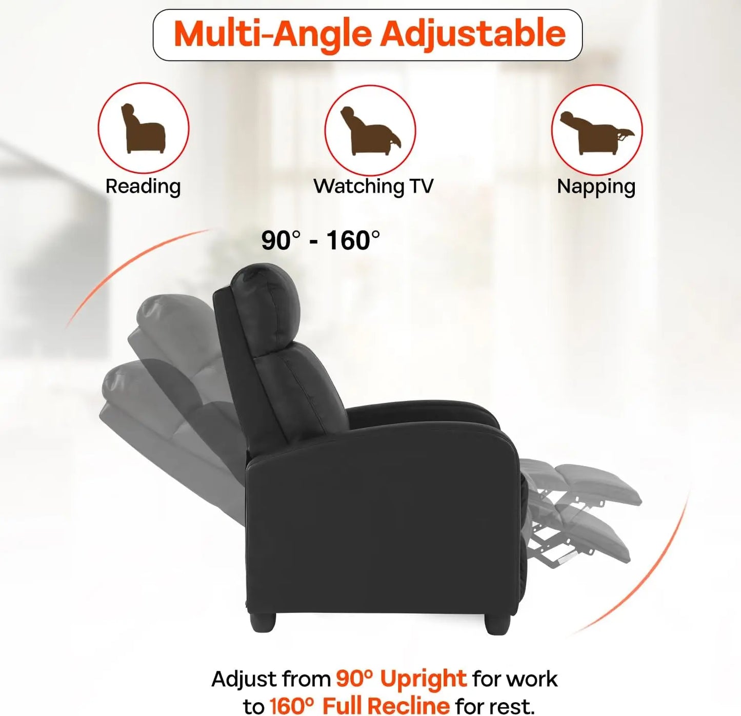 Massage Recliner Sofa Lumbar Support Adjustable Backrest