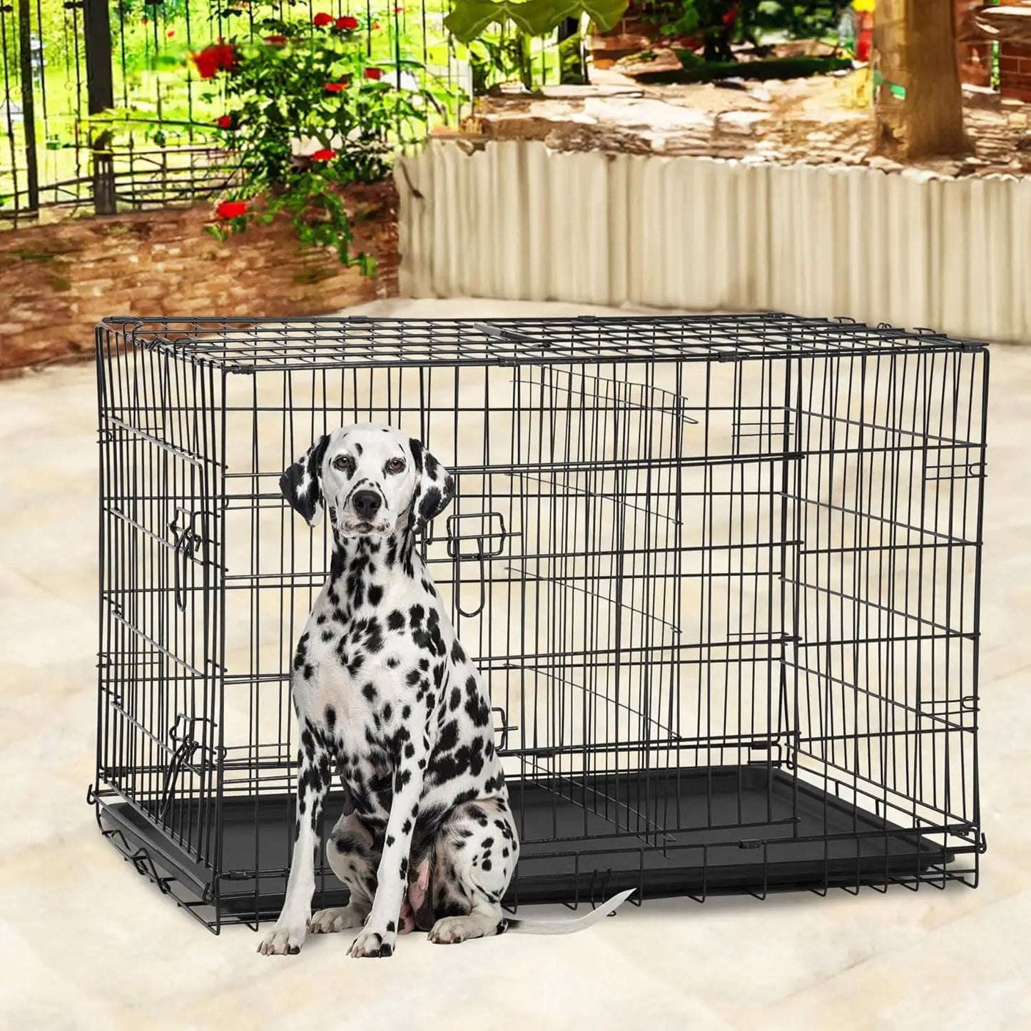 BestPet | Dog Crate | 48" | Black | Foldable Metal Kennel with Double Doors, Secure Slide-Bolt Latches, Leakproof Tray |