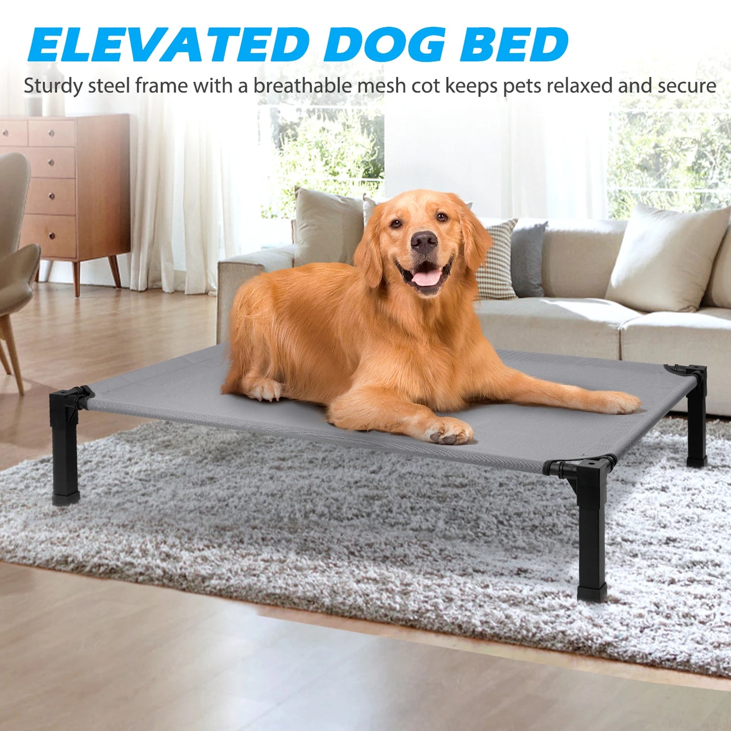 Elevated Dog Bed, Cooling Raised Pet Cot with Chew Proof Washable Breathable Mesh and Metal Frame, Portable Dog Cot Bed