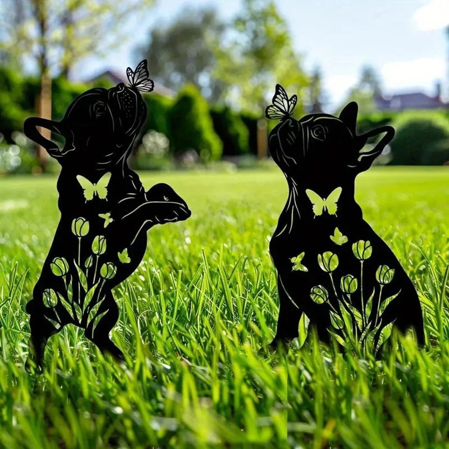 Metal Garden Stakes Butterfly Dog Silhouette 2 Pack