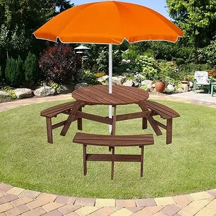 SSLine Solid Wood Round Outdoor Picnic Table And Bench