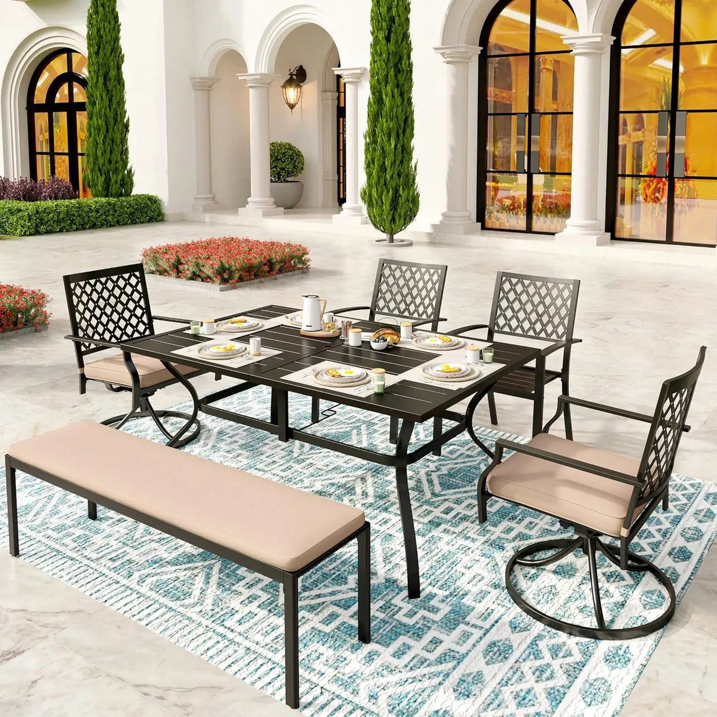 Patio Dining Set For 6 With Umbrella Hole Outdoor Table