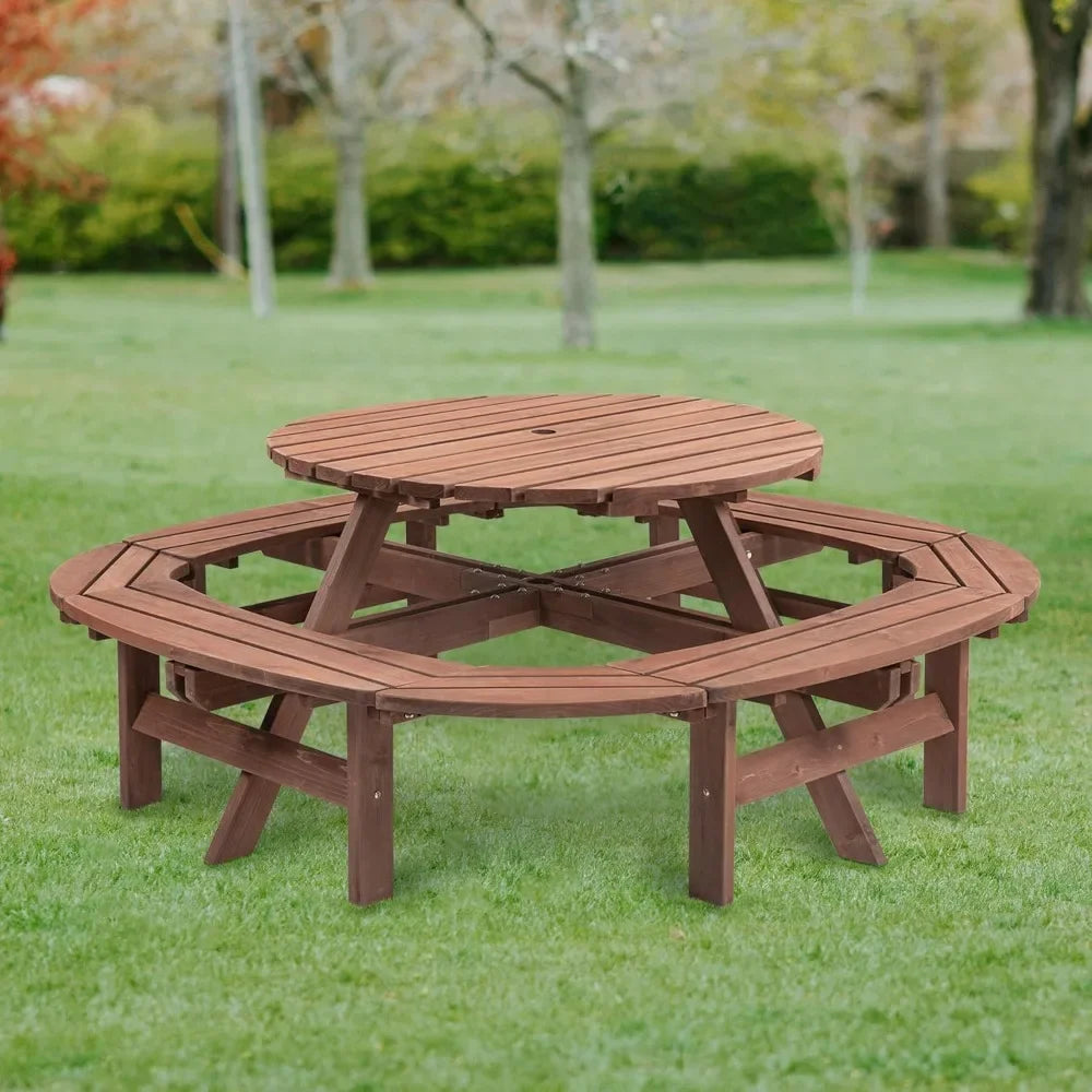 SSLine Solid Wood Round Outdoor Picnic Table And Bench